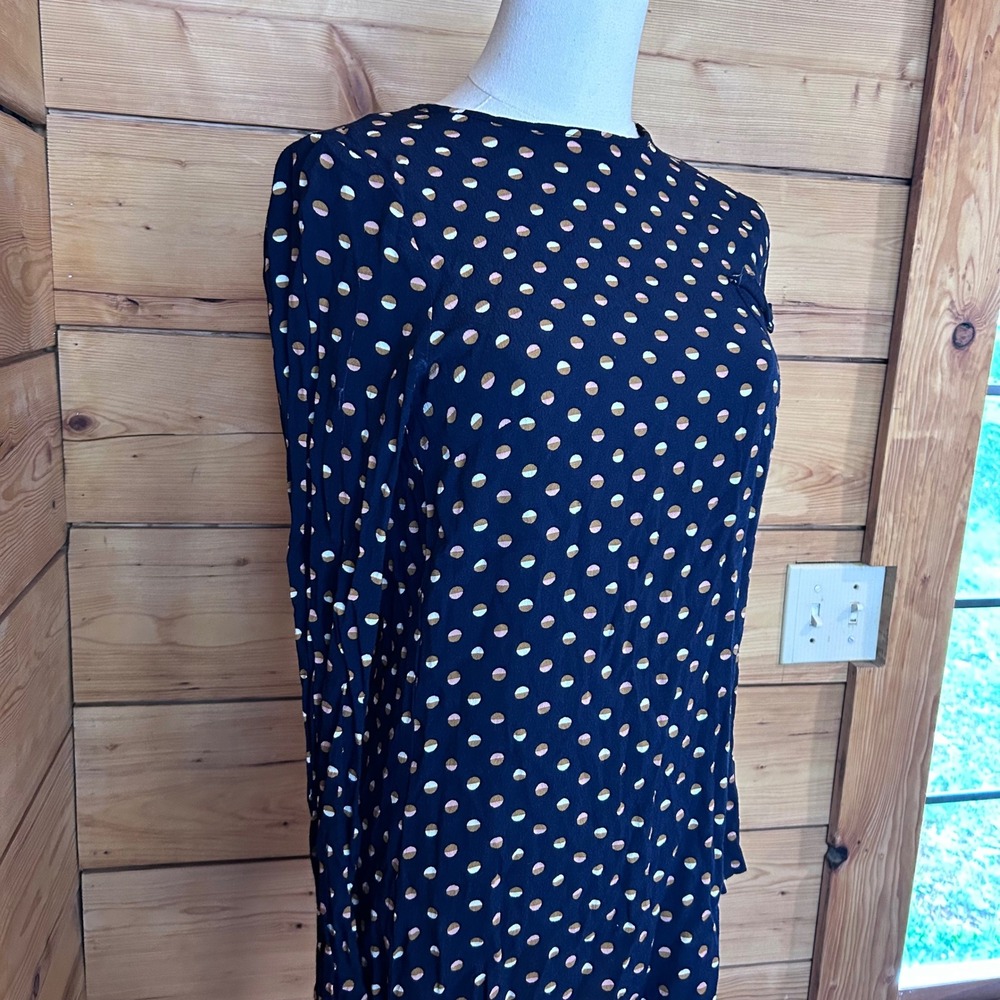 Polka Dot Shift Tunic Mini Dress Women Small Navy Blue Twee Mod Nice Things - Picture 3 of 8